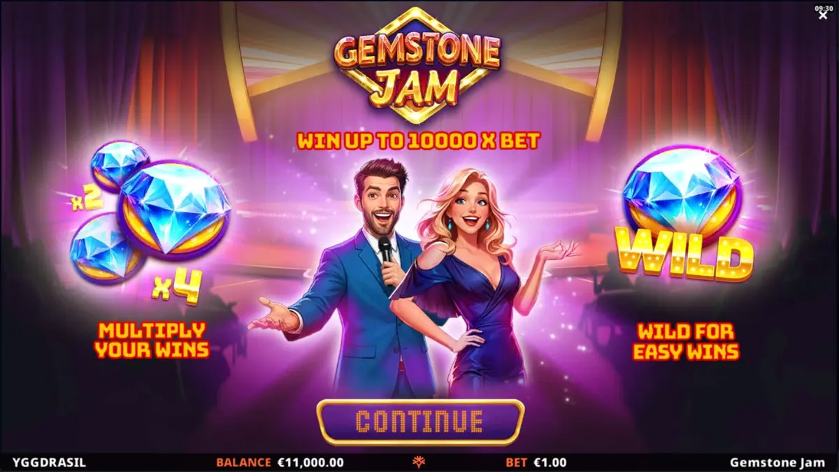 Tampilan visual mesin slot Gemstone Jam dengan simbol berlian dan angka tujuh yang berkilau.