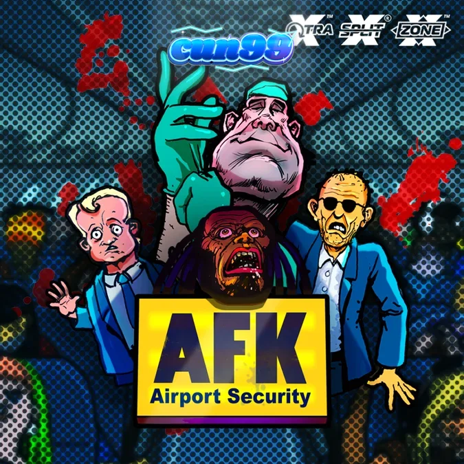 Tampilan visual slot AFK Airport Security dengan elemen kartun bertema bandara